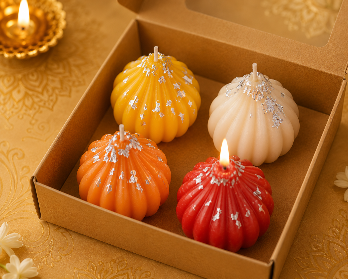 Pack of 4 Colourful Scented Modak Candles