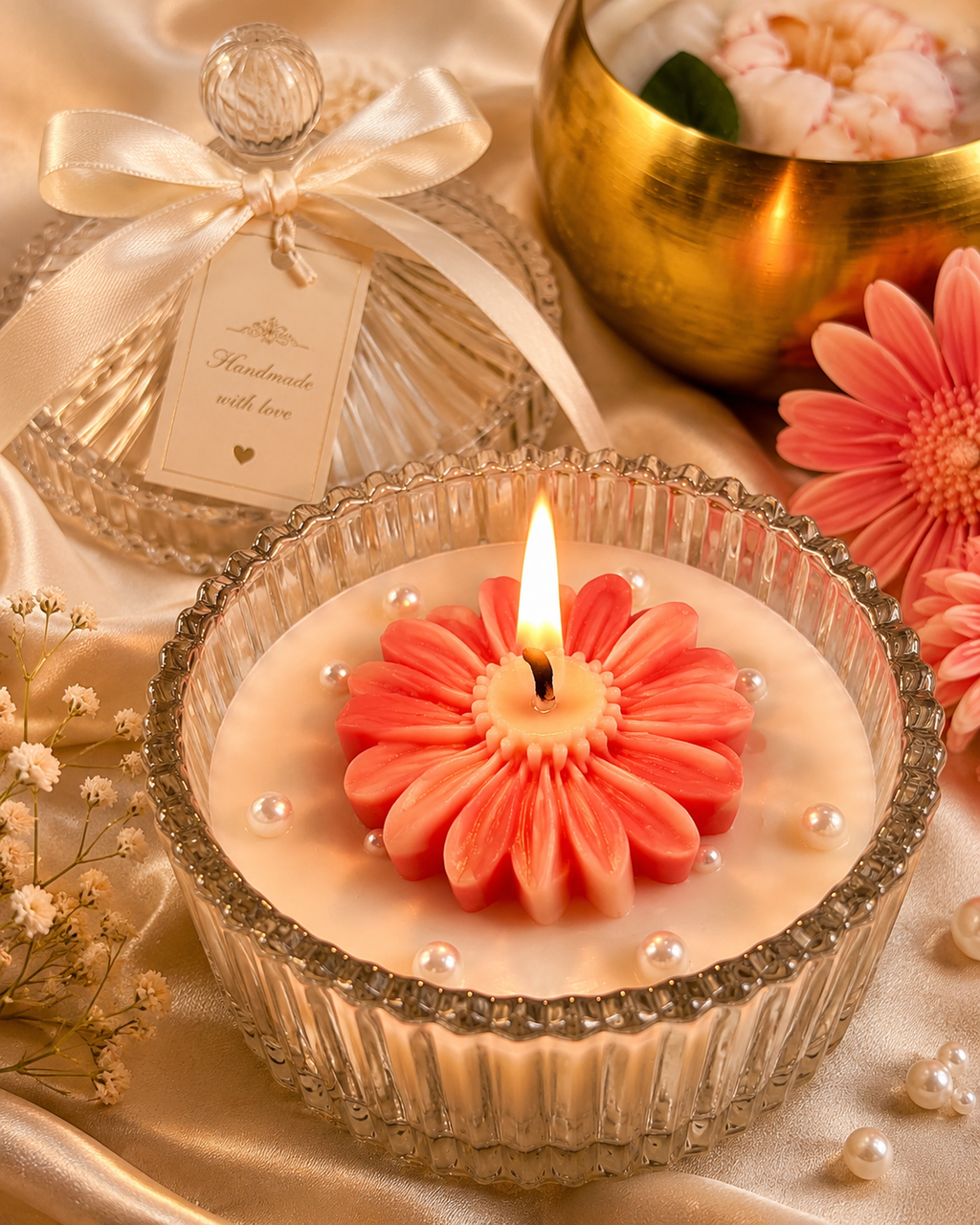 Daisy Luxury Ribbed Jar Candle – 600g | Holy Peony Fragrance | Soy Wax