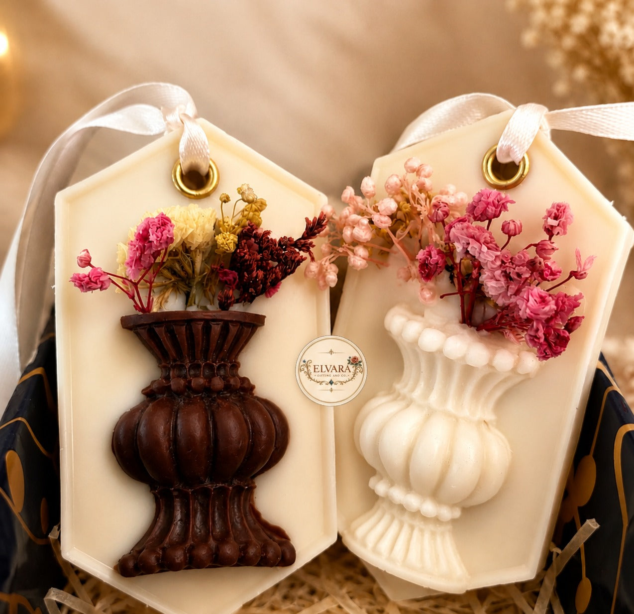 Handmade Wax Sachet with Dried Flowers Set of 2 – Vanilla | Elvara
