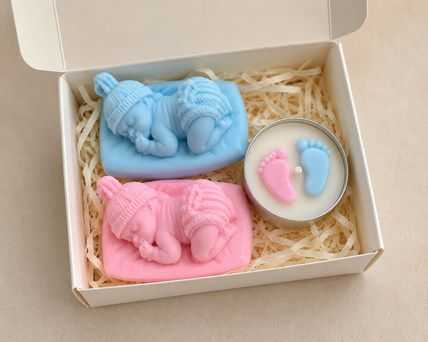 Baby shower : Scented wax sachet and tea light candle hamper